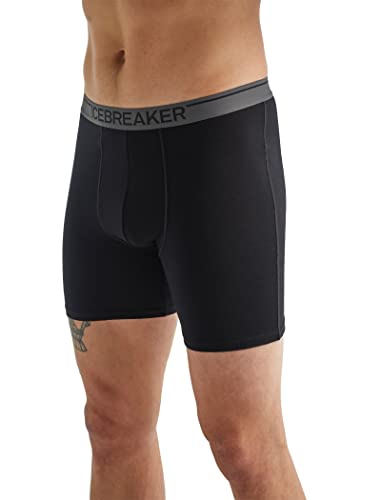 Icebreaker Merinowolle Herren Unterwäsche - Anatomica Long Boxershorts | Unterhosen Männer | Boxershorts | Unterwäsche | Merino Unterwäsche | Thermounterwäsche - Schwarz, S von Icebreaker