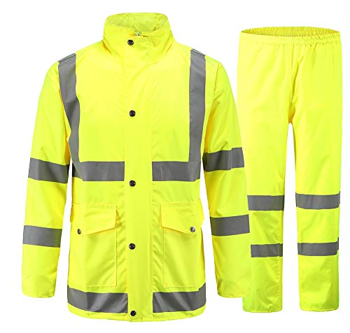 Icegrey Wasserdichten Anzug mit Reflexstreifen Regenjacke mit Kapuze Regenhosen Arbeitskleidung Fluoreszierendes Gelb 48 von Icegrey