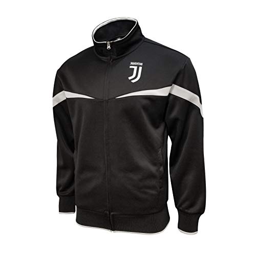 Icon Sports Juventus F.C. Trainingsjacke mit durchgehendem Reißverschluss, Größe L, Schwarz – Grau gestreift & gerippt von Icon Sports