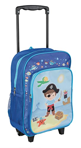 Idena 22045 - Rucksack Trolley mit 2 Rollen für Kinder, blau mit Piraten Motiv, als Handgepäckskoffer, Schultrolley und Kinderrucksack, ca. 40 x 28 x 17 cm von Idena