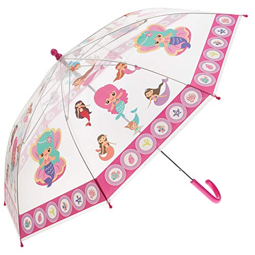 Idena 50048 - Kinderregenschirm für Mädchen, mit zauberhaftem Meerjungfrauenmotiv auf transparentem Kunststoff, Durchmesser ca. 83 cm, Länge ca. 66 cm von Idena