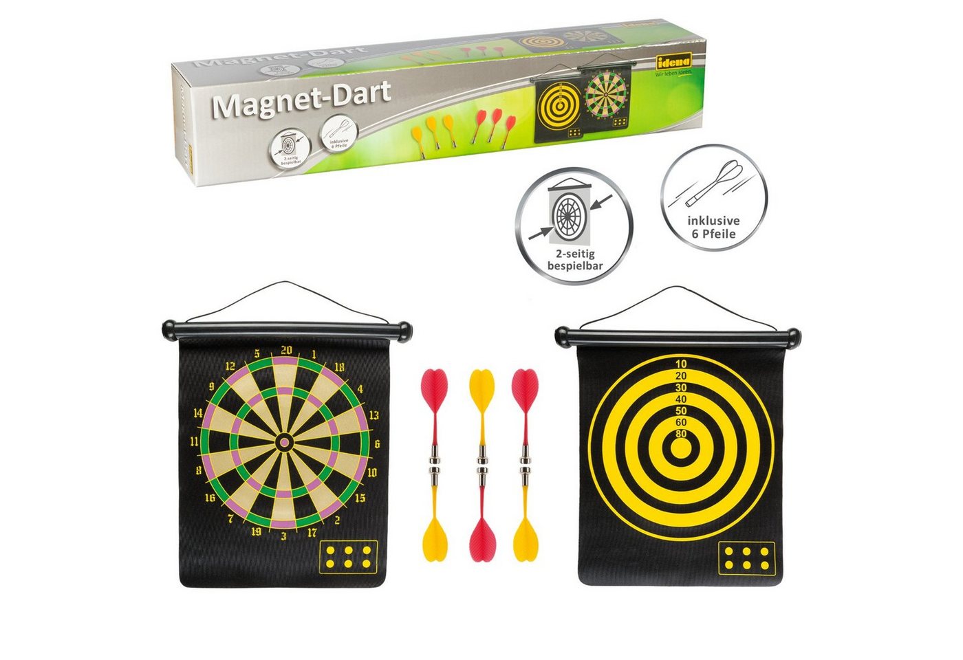 Idena Dartscheibe Idena 40462 - Dartspiel mit 2 Dartscheiben und 6 magnetischen Pfeilen, (Set), magnetisch von Idena