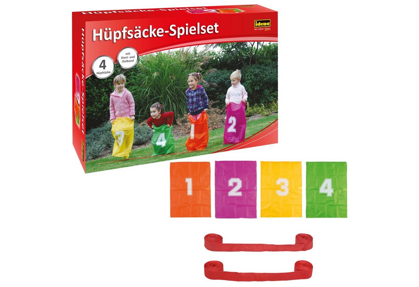 Idena Hüpfball Idena 7408881 - Hüpfsäcke Spielset mit 4 Hüpfsäcken, inklusive Band von Idena