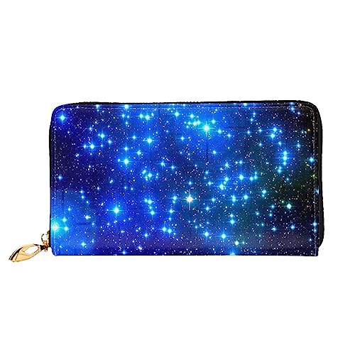 IguaTu Blue Shining Stars Damen Portemonnaie, Modische und langlebige Leder Geldbörse mit 12 Kartenfächern und mehreren Fächern, Blau leuchtende Sterne, Einheitsgröße von IguaTu