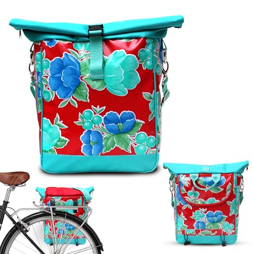 IKURI Fahrradtasche für Gepäckträger Satteltasche Einzeltasche Packtasche, abnehmbar, mit Tragegurt zum Umhängen, aus Wachstuch, UNISEX, Wasserdicht - Modell Capullo von Ikuri