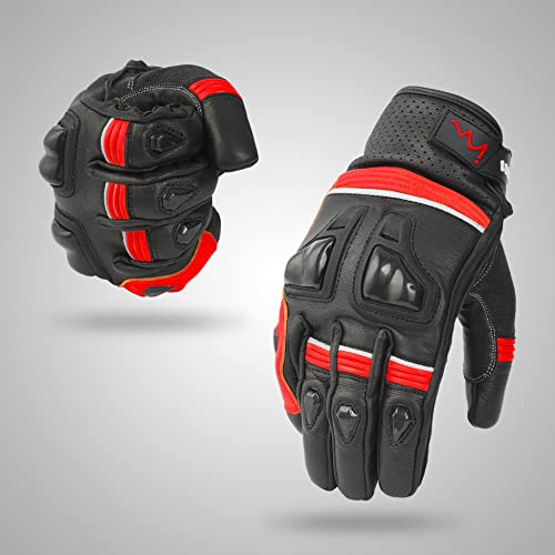 Imann Motorradhandschuhe Touchscreen Premium Leder Motorradhandschuhe mit Knöchelschutz Rennhandschuhe Reithandschuhe (XL, Rot) von Imann
