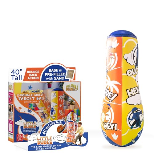 Inflatable Dudes Kleine Zieltasche - Doppelseitiger Ninja & Dinosaurier 40 Zoll - Kinder Boxsack | Bereits mit Sand gefüllt | Bop Bag | Aufblasbares Boxspielzeug | Boxen - (Little Dudes Rex und Nobi) von Inflatable Dudes