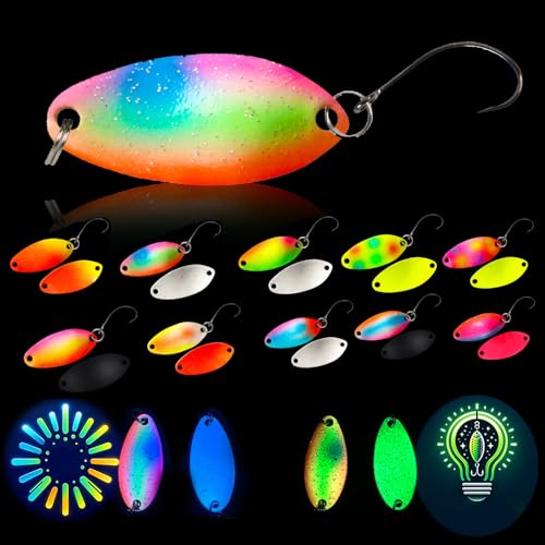 Infreecs 10 Stück UV Aktive Glow Forellen Spoon, 3.5g UV Aktive Selbstleuchtende Spoons Forelle Set, Forellen Blinker Angeln Forelle Forellen Angeln Spoon Set Forellenköder für Hecht Zander Barsch von Infreecs