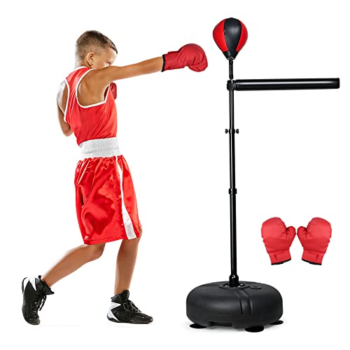 INNOLIFE Boxstange mit Boxsack für Kinder, höhenverstellbar, Boxstange, Boxgeschwindigkeitstrainer, freistehender Reflex-Boxball, Boxausrüstung für 6-12 Jahre, mit Boxhandschuhen von InnoLife