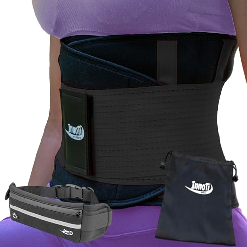 InnoTi Rückenbandage Herren & Damen - Rückenstützgürtel zur Stabilisierung der Lendenwirbel beim Sport und Arbeit - Kompression mit Doppelte Verstellbänder (SCHWARZ, L (83 a 97 cm)) von InnoTi
