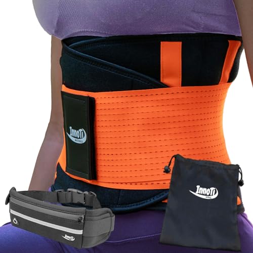 InnoTi Rückenbandage Herren & Damen - Rückenstützgürtel zur Stabilisierung der Lendenwirbel beim Sport und Arbeit - Kompression mit Doppelte Verstellbänder (ORANGE, M) von InnoTi