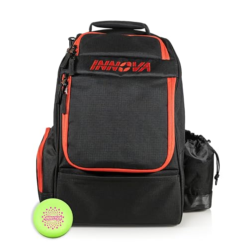 Innova Adventure Pack Disc Golf-Rucksack – fasst 25 Discs – inklusive Mini-Discgolftasche (Schwarz/Scarlet) von Innova Disc Golf