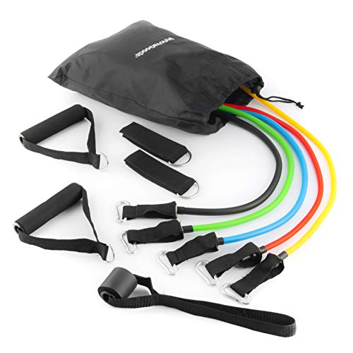 InnovaGoods - 5er Pack Stretchbänder Set mit Schaumstoffgriffen und Fußgelenkriemen, Inkl. Übungsleitfaden, Multifunktion, Unisex, Nylon Latex und TPE, Mehrfarbig, eine Größe von InnovaGoods