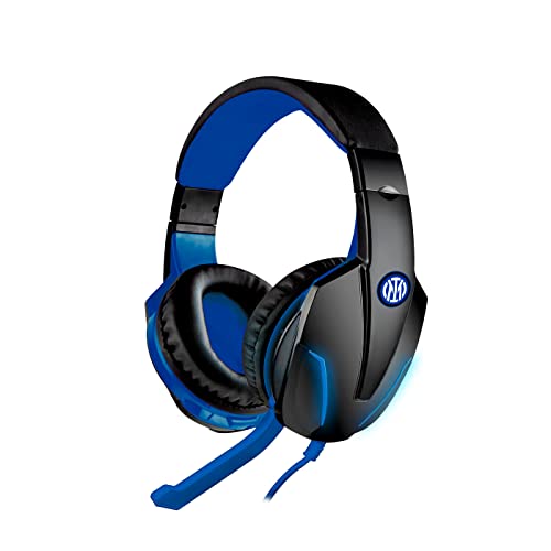 Inter Techmade Gaming-Kopfhörer mit Kabel/einstellbares Mikrofon/Anschluss 3,5 Klinke + Adapter 2 x 3,5 mm (neues Logo), Schwarz Hellblau, Einzigartig, TM-FL1-INT22 von Inter