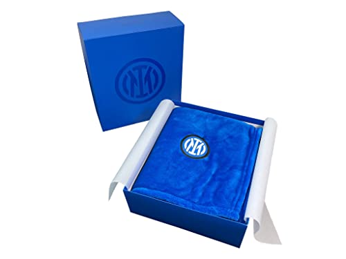 Inter, Kuscheldecke Coral, weich, einfarbig mit Logo, in Box, Sofadecke, Schwarz/Hellblau, offizielles Produkt von Inter
