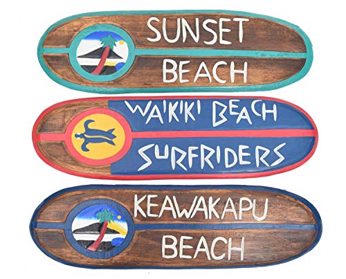 Interlifestyle 3 Deko Surfboard 60cm Waikiki Beach Surfrider Sunset Beach Maui Keawakapu Beach, Hawaii von Interlifestyle