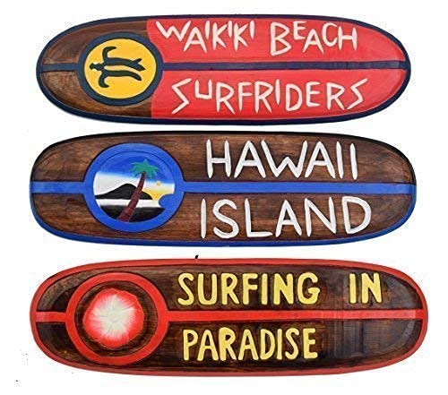 Interlifestyle 3 Deko Surfboard 60cm Waikiki Beach Surfriders, Surfing in Paradise, Hawaii Island von Interlifestyle