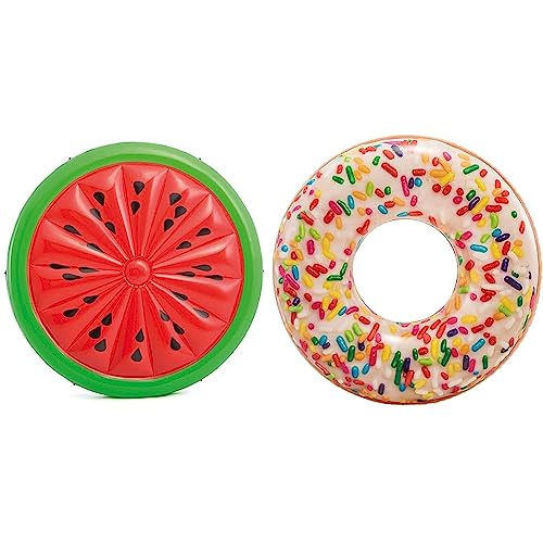 Intex 56283EU - Wassermelonenförmige aufblasbare Matratze 183 x 25 cm & IN - aufblasbarer Schwimmreifen Tube Zuckerstreusel Donut ˜114cm (Gebrauchsspuren) von Intex