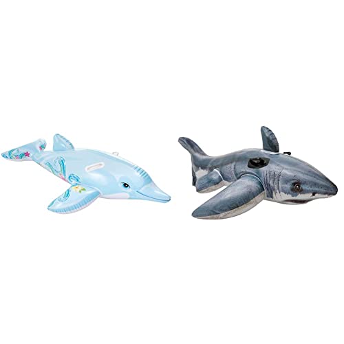 Intex 58535NP 58001 Delphin, blau, 1.75m x66cm / 69x26 & Great White Shark Ride-On - Aufblasbarer Reittier - 173 x 107 cm von Intex