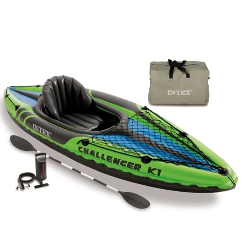 Intex Challenger K1 Kayak 1 Man Inflatable Canoe with Aluminum Oars and Hand Pump, Green/Blue von Intex