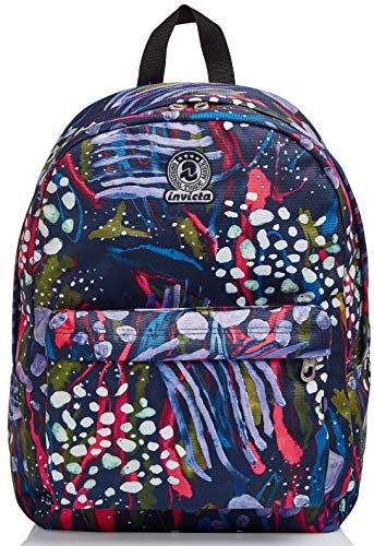 INVICTA BENIN S Abstract Jungle Rucksack aus nachhaltigem Stoff, Geräumige Schultasche für Teenager, Mädchen und Jungen, für Schule, Gymnasium, Sport & Freizeit, mit Laptopfach , blau von Invicta
