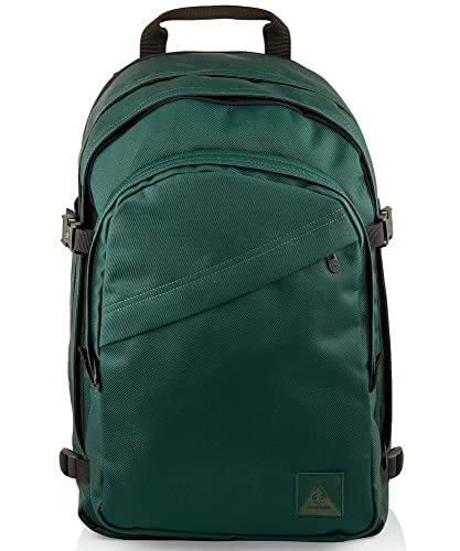 Invicta Round Plus Backpack Geräumiger Rucksack, praktisch & unisex, mit Laptopfach für Uni, Arbeit, Reise & Fahrrad; Daypack, grün - mit Lederdetails & italienisches Design von Invicta