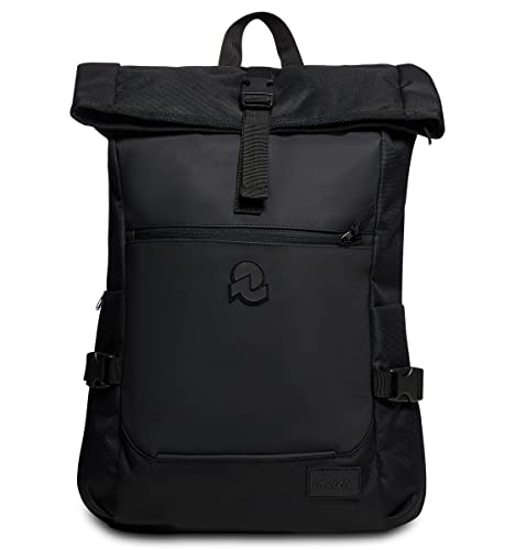 INVICTA ACT FOLD Rucksack aus nachhaltigem Stoff, Praktisch & Unisex Leicht, kompakt, mit Laptopfach & Rollup Funktion;Büro, Reise, Arbeit, Fahrrad Backpack, Daypack, italienisches Design schwarz von Invicta