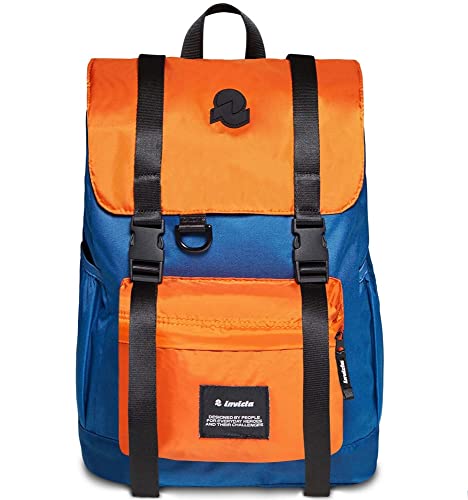 INVICTA CHAT COLORBLOCK LEGACY, Rucksack aus nachhaltigem Stoff, Praktisch & Unisex, Leicht, kompakt, mit Laptopfach, Büro, Uni, Arbeit; Reise, Sport&Freizeit, italienisches Design, blau/orange von Invicta