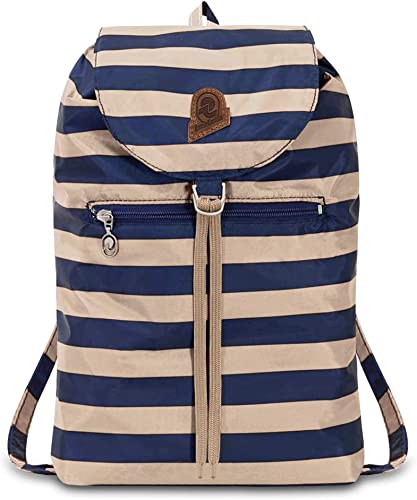 Invicta Tagesrucksack, Backpack für Reise Ausflüge & Freizeit; für Damen & Herren, mit Hüftgurt & faltbar - beige/blau zweifarbiges Muster, 8 LT, Extra leicht, MINISAC VINTAGE HERITAGE von Invicta