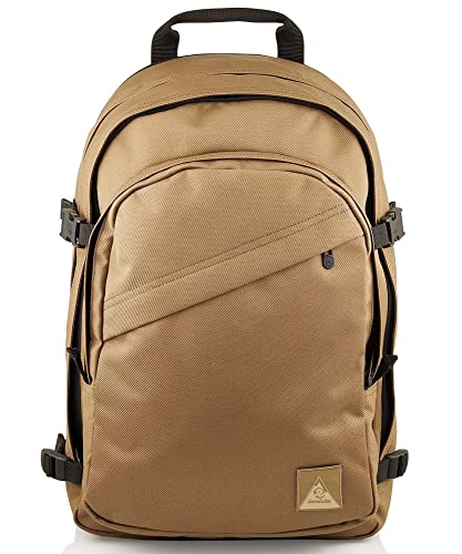 Invicta Round Plus Backpack Geräumiger Rucksack, praktisch & unisex, mit Laptopfach für Uni, Arbeit, Reise & Fahrrad; Daypack, beige - mit Lederdetails & italienisches Design von Invicta
