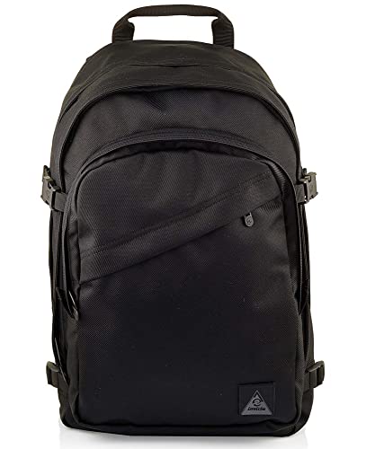 Invicta Round Plus Backpack Geräumiger Rucksack, praktisch & unisex, mit Laptopfach für Uni, Arbeit, Reise & Fahrrad; Daypack, schwarz - mit Lederdetails & italienisches Design von Invicta