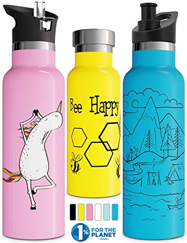 Double Walled Insulated Water Bottle with Drinking Straw Lid and Sports Closure | Children's Stainless Steel Metal Thermos | BPA Free, Environmentally Friendly, Leak Free (Blue Stay Wild 500 ml) von Involve & Evolve