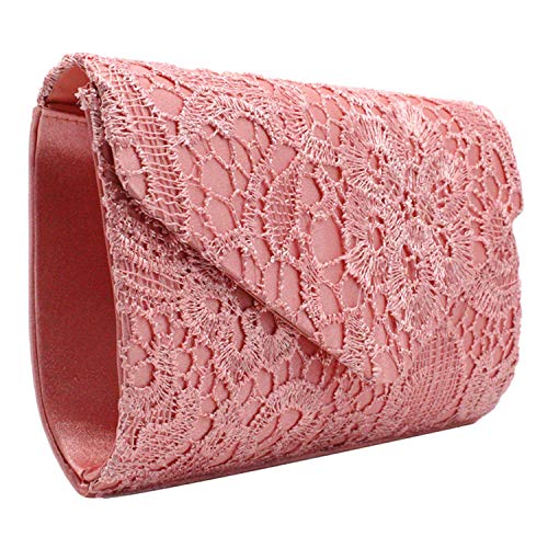 Damen-Clutch-Clutch, Spitze, florales Design, Satin-Spitze, elegante Handtaschen für Partys und Hochzeiten, rose (Pink) - N00177ZS von Inzopo
