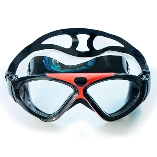 Ioggtser Schwimmbrille, Großer Rahmen Weitsicht-Schwimmbrille für Erwachsene Männer Frauen, Auslaufsichere Anti-Fog Schwimmbrille mit UV-Schutz 180° Clear Vision (Black&Red) von Ioggtser