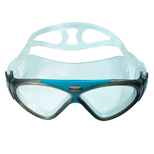 Ioggtser Schwimmbrille, Großer Rahmen Weitsicht-Schwimmbrille für Erwachsene Männer Frauen, Auslaufsichere Anti-Fog Schwimmbrille mit UV-Schutz 180° Clear Vision (Gray&Blue) von Ioggtser