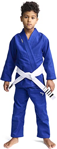 IPPONGEAR Brazilian Jiu Jitsu Kinder/Einsteiger Anzug inkl weißem Gürtel [M000 I Pearl-Weave Material I 350gr/m² Stoffdichte I Reißfest] blau von IPPONGEAR