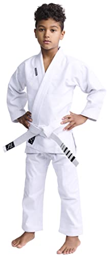 IPPONGEAR Brazilian Jiu Jitsu Kinder/Einsteiger Anzug inkl weißem Gürtel [M2 I Pearl-Weave Material I 350gr/m² Stoffdichte I Reißfest] weiß von IPPONGEAR