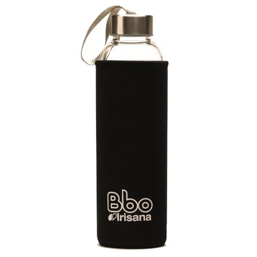 Irisana – Wasserflasche – 550 ml – Schwarz – 7,5 x 7,5 x 24 cm – Sportflasche für das Fitnessstudio – Borosilikat- und Neoprenhülle – Bbo-Kollektion von Bbo Irisana