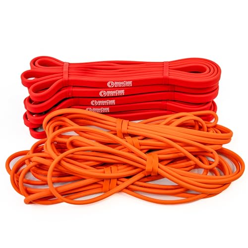 Iron Core Athletics Orange und Rot Übungsband Combo Fünf Pack - Premium Widerstandsbänder für Krafttraining - Leichte Dehnungsbänder - Langlebiger, rutschfester Griff - Komfortkante, getestete 30K von Iron Core Athletics