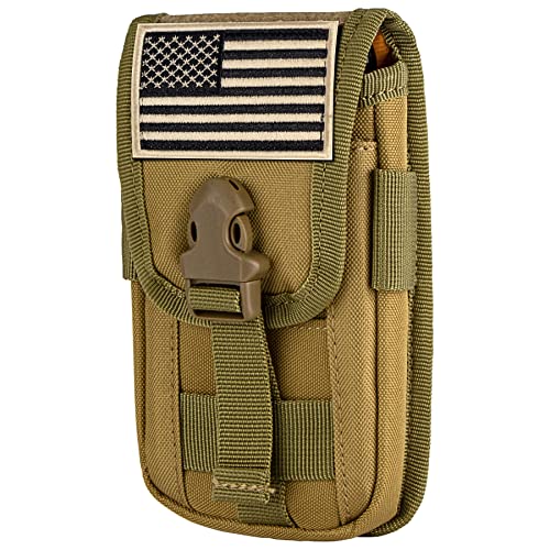 IronSeals Taktische Handy-Holster-Tasche, taktische Smartphone-Taschen, EDC Handyhülle, Molle-Gadet-Tasche, MOLLE-Befestigung, Hüfttasche für 10.2 cm - 16.5 cm, mit Rüstung auf mit US-Flagge Patch von IronSeals