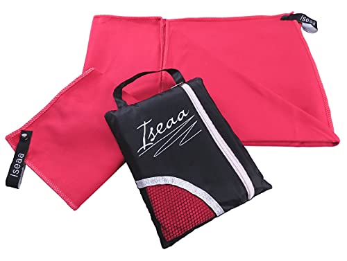 Iseaa 2er Set Mikrofaser Handtücher extrem saugfähig antibakteriell leicht Sporthandtuch Badetuch Saunatuch Strandtuch Yoga Tuch Microfaser Handtuch 200x100cm + 30x50cm Pink von Iseaa