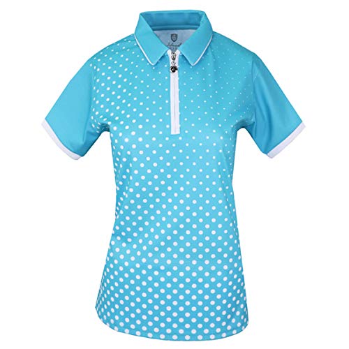 Island GREEN Damen Golf Poloshirt mit Sublimationsreißverschluss, atmungsaktiv, feuchtigkeitsableitend, flexibel, Tiefes Pool/Weiß, 36 von Island Green