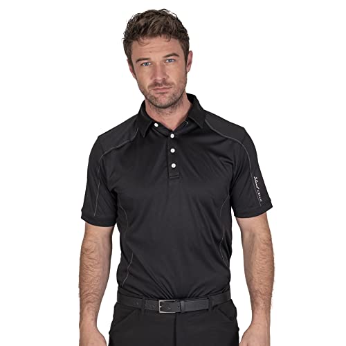 Island Green Logo Sleeve Contrast Button Placket CoolPass Performance Mens Golf Polo Shirt Black XL von Island Green