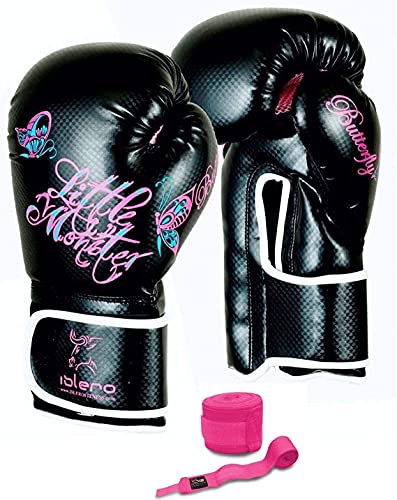 Islero Fitness Damen-Boxhandschuhe, Gel, für MMA, Boxsack, Leder, Sparring, Muay Thai, Kickboxen, mit gratis rosa Boxbandagen (400 g) von Islero