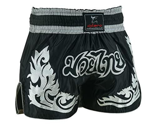 Islero Muay Thai Shorts MMA Kampfsport Grappling Kickboxen UFC Cage Fighting Gym Training Herren Damen Kleidung Ausrüstung (groß, silberfarben) von Islero