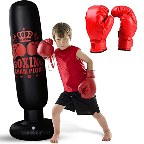 Boxsack Kinder, 160 cm Stehend Boxsack Aufblasbare Standboxsack Mit Boxhandschuhen, Boxing Bag Fur Üben Karate Taekwondo von ItsyFox