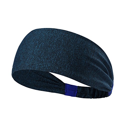 Iwähle Damen Sport Stirnbänder, Vorne breit, Hinten Schmal, Doppelseitig, Feuchtigkeitsableitend, rutschfest, Mädchen für Fitness, Yoga, Jogging,Tennis,Laufen usw Geschenk (Navy Blau) von Iwähle