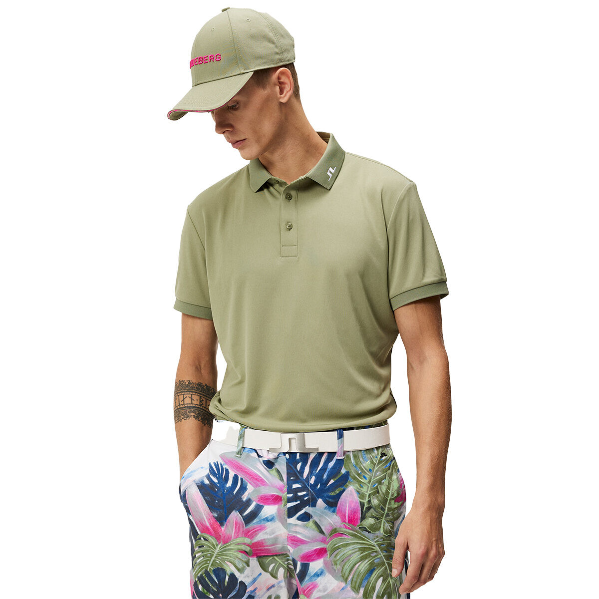 J.Lindeberg Men's KV Reg Fit Print Golf Polo Shirt, Mens, Oil green, Xl | American Golf von J Lindeberg