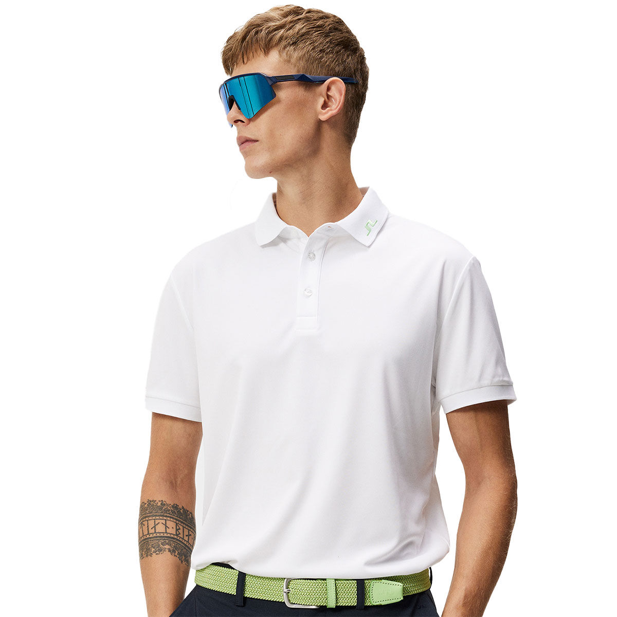 J.Lindeberg Men's KV Reg Fit Print Golf Polo Shirt, Mens, White/lime, Small | American Golf von J Lindeberg