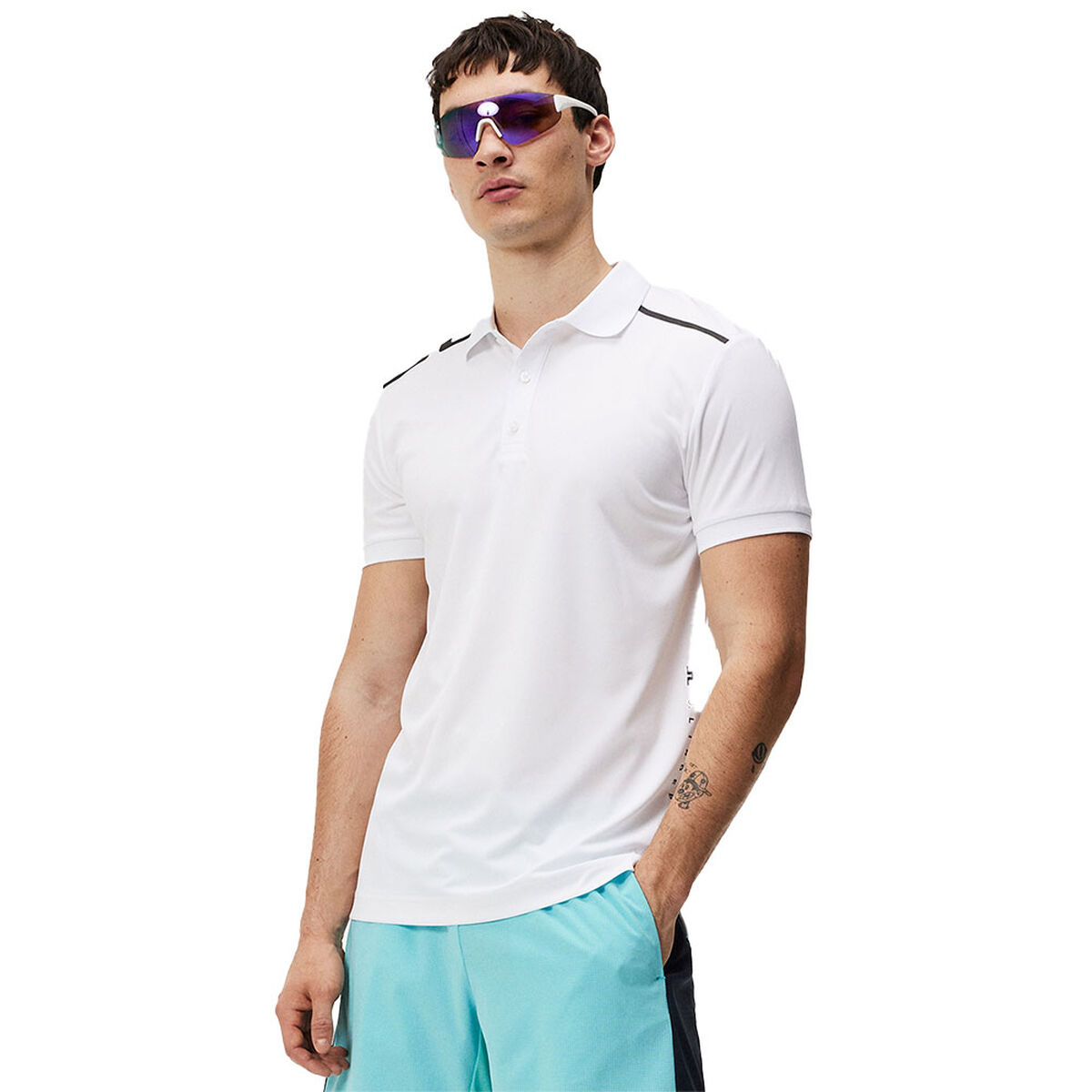 J.Lindeberg Men's Lionel Shoulder Golf Polo Shirt, Mens, White, Large | American Golf von J Lindeberg